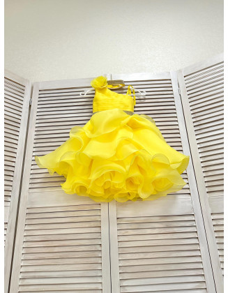 Bright yellow girl pageant cocktail dress with rhinestones/ Pageant outfit/ Teens cocktail dress/  Custom pageant dresses