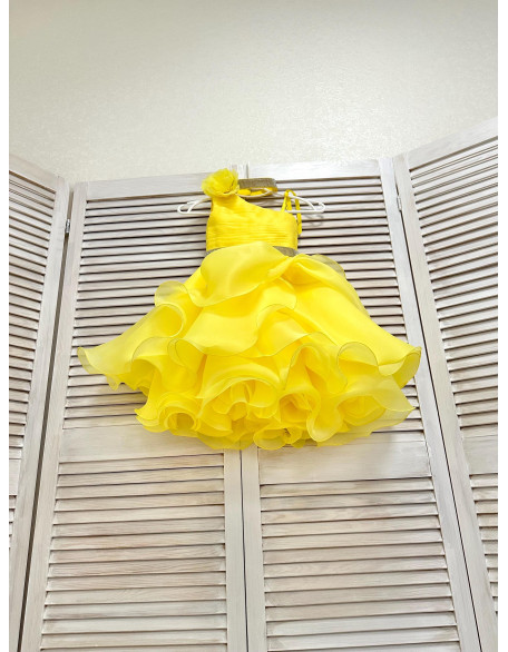 Bright yellow girl pageant cocktail dress with rhinestones/ Pageant outfit/ Teens cocktail dress/  Custom pageant dresses