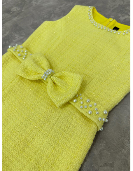 Yellow and white tweed two pieces girls pageant set with dress and jacket/ Girls interview outfit/ Casual wear/ Custom pageant outfit