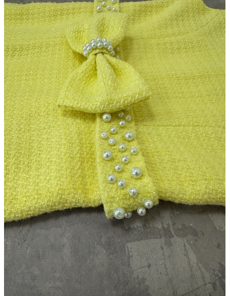 Yellow and white tweed two pieces girls pageant set with dress and jacket/ Girls interview outfit/ Casual wear/ Custom pageant outfit