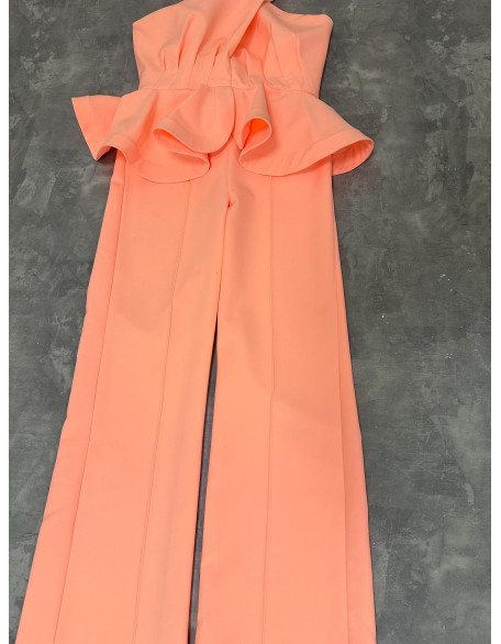 Light peach  girls jumpsuit with ruffle peplum/ Casual romper/ Girls casual wear/ Interview jumpsuit/ Custom pageant outfit