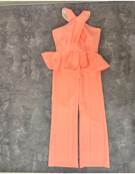 Light peach  girls jumpsuit with ruffle peplum/ Casual romper/ Girls casual wear/ Interview jumpsuit/ Custom pageant outfit