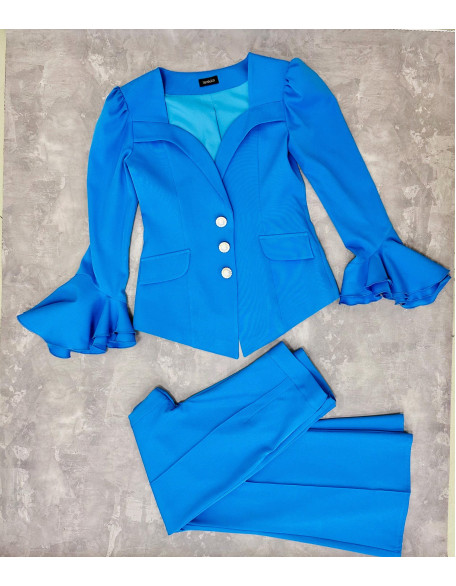 Caribbean blue girls suit with jacket and pants/ Girls pageant wear/ Interview suit/ Custom pageant outfit