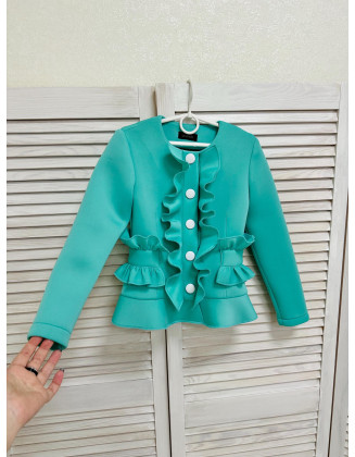 Mint and white girls suit with ruffled jacket and shorts/ Casual pageant outfit/ Girls casual wear/Scuba suit/ Custom outfit