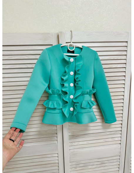 Mint and white girls suit with ruffled jacket and shorts/ Casual pageant outfit/ Girls casual wear/Scuba suit/ Custom outfit